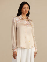 [Champagne] SilkSilky-FR 19Momme Manches longues Col à Revers Femme Chemise 001