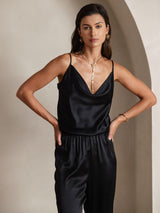 [Noir] SilkSilky-FR Spaghetti Strap Cowl Neck Top À Fines Brides 004