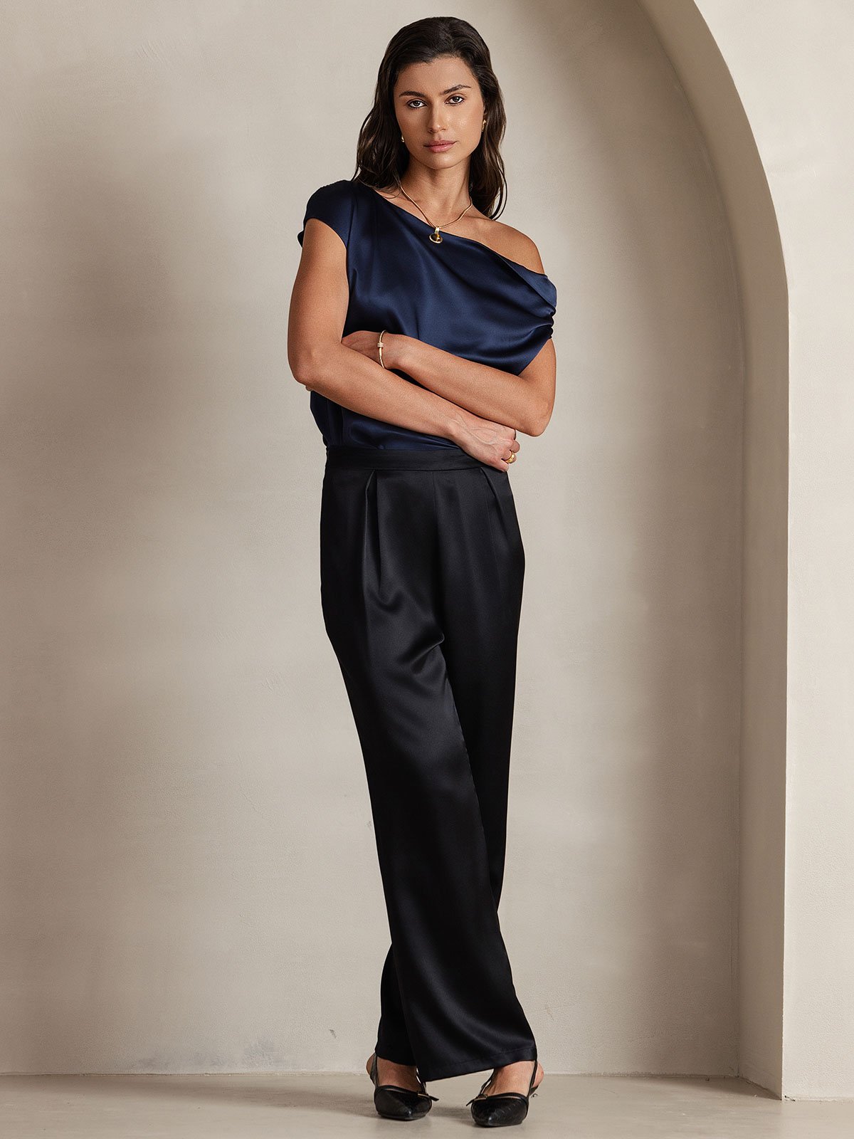 [Noir] SilkSilky-FR 19Momme Soie Womens Pants 007