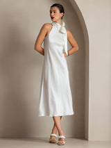 [Blanc] SilkSilky-FR Sleeveless Tie Neck Robes 006