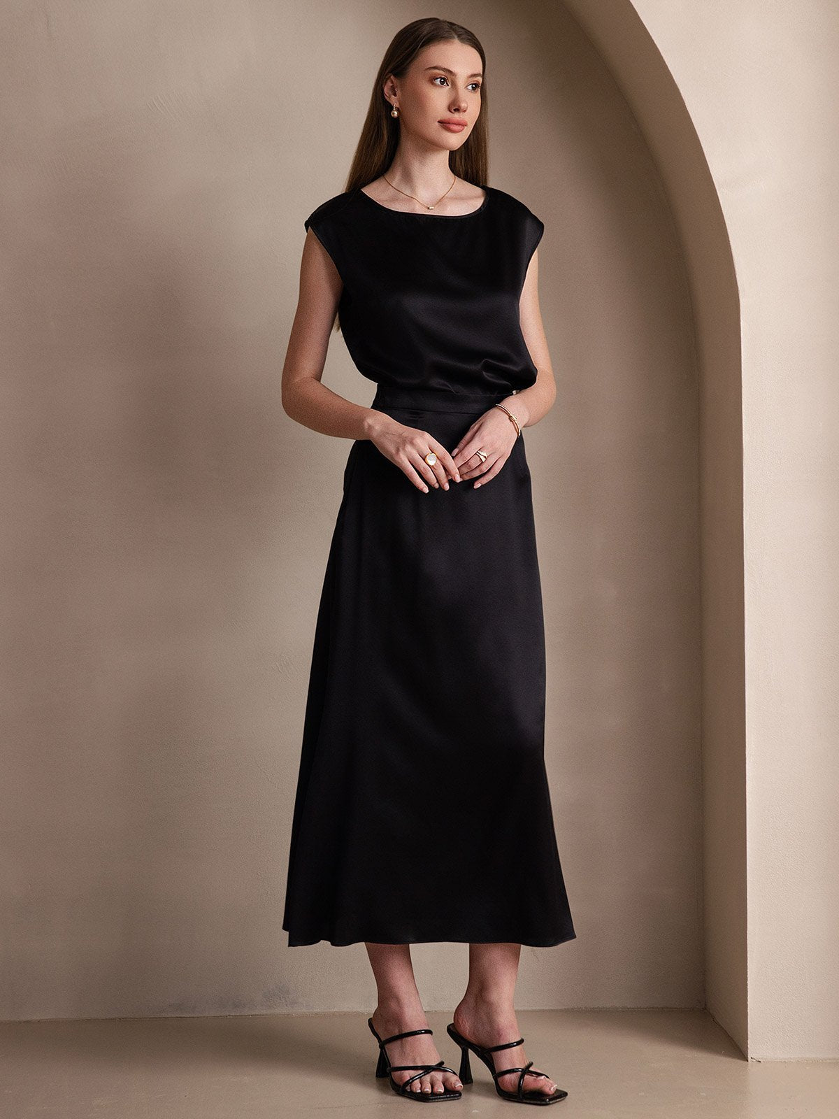 [Noir] SilkSilky-FR 19Momme Soie Skirt 004