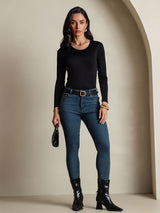 [Noir] SilkSilky-FR Manches longues Col Rond Femme T-Shirt 006