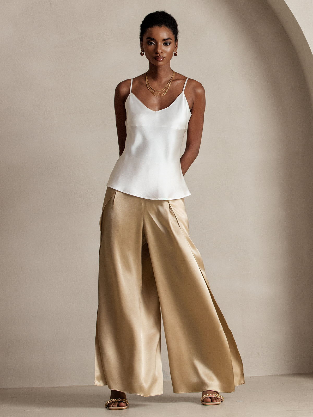 [Champagne] SilkSilky-FR 19Momme Soie Womens Pants 004