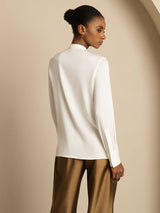 [Blanc] SilkSilky-FR 19Momme Manches longues À Nouer Blouse 003