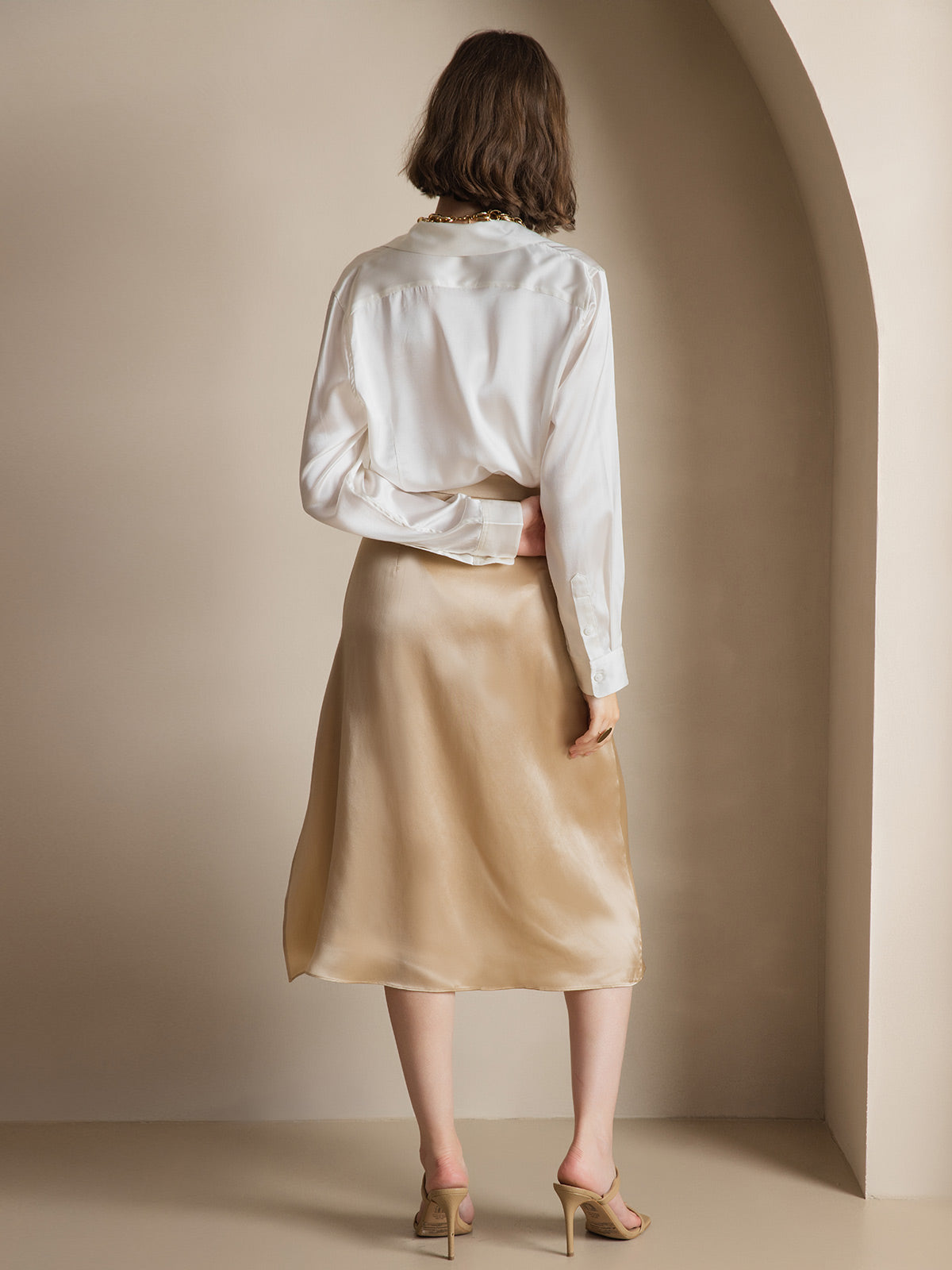 [Blanc] SilkSilky-FR Soie Manches longues Col Chemise Femme Chemise 002