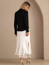 [Noir] SilkSilky-FR Long Sleeve Tie Neck Blouse 005