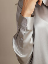 [Gris Clair] SilkSilky-FR Long Sleeve Lapel Collar Femme Chemise 005