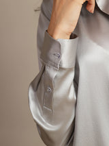 [Gris Clair] SilkSilky-FR Long Sleeve Lapel Collar Femme Chemise 005