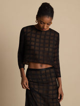 [Noir] SilkSilky-FR Soie Manches longues Col Rond Women''s Outfit Sets 007