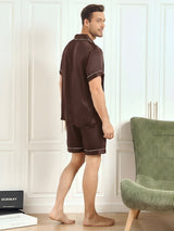 [Café] SilkSilky-FR Manches courtes Col Cranté Homme Pyjamas 002