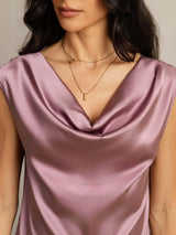 [Mauve Pâle] SilkSilky-FR Cap Sleeve Cowl Neck Femme T-Shirt 005