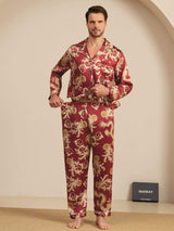 [Dragon Bordeaux] SilkSilky-FR Long Sleeve Lapel Collar Homme Pyjamas 004