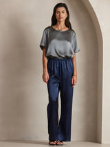 [Bleu Foncé] SilkSilky-FR 19Momme Soie Womens Pants 005,