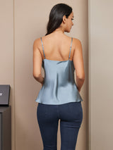 [Bleu Grisâtre] SilkSilky-FR Spaghetti Strap V Neck Top À Fines Brides 003