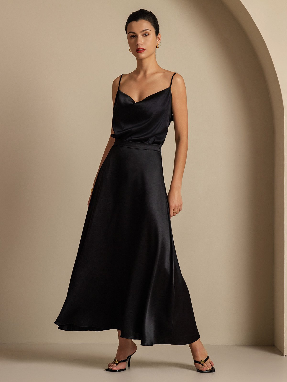 [Noir] SilkSilky-FR 19Momme Soie Col Chemise Women''s Outfit Sets 009,