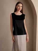 [Noir] SilkSilky-FR Sleeveless Round Neck Top À Fines Brides 001