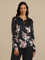 [Noir] SilkSilky-FR 19Momme Manches longues Col à Revers Femme Chemise 001
