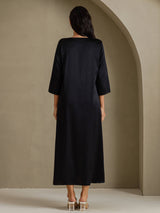 [Noir] SilkSilky-FR 3/4 Sleeve Round Neck Robes 002