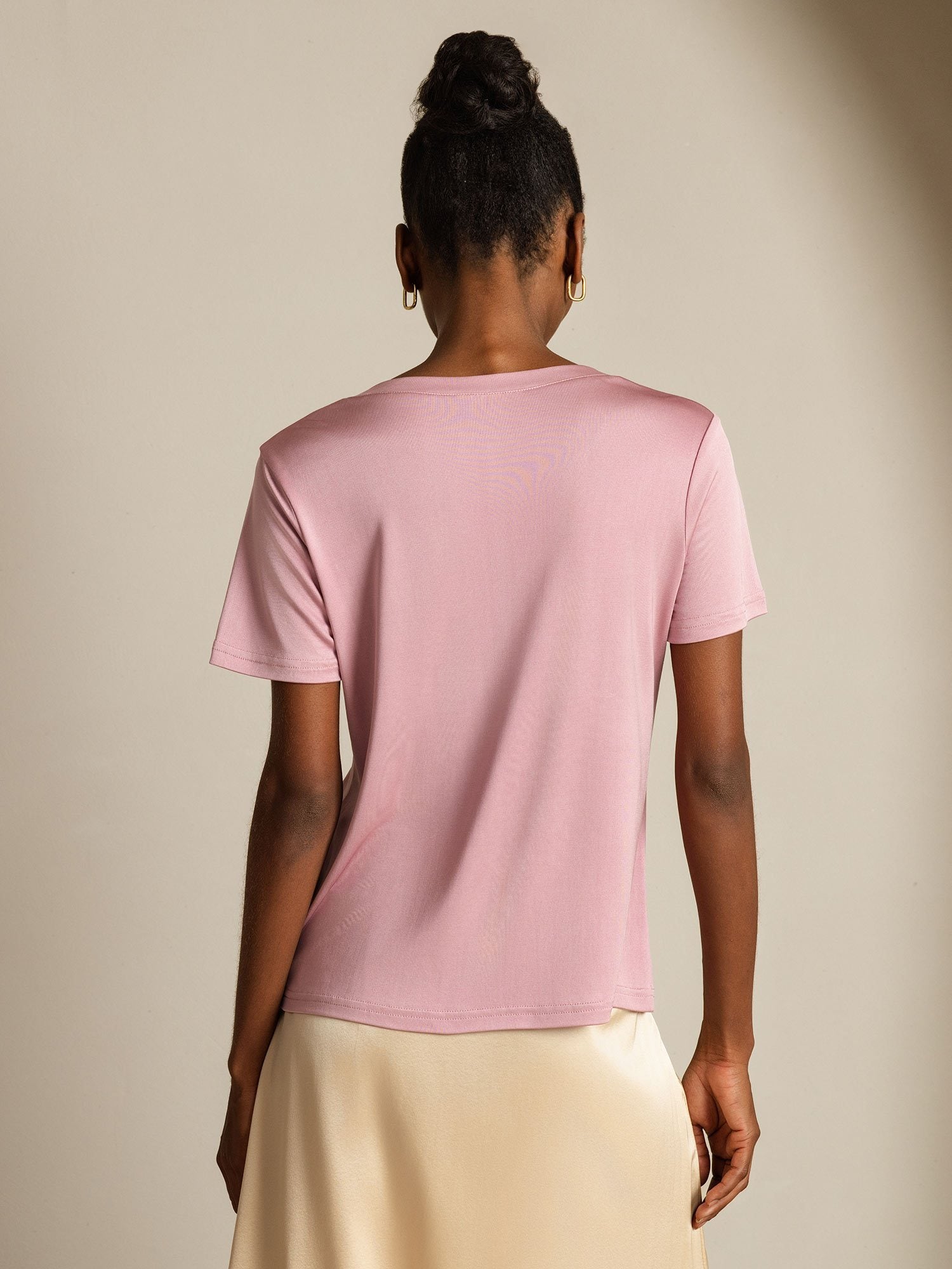 [MauvePâle] SilkSilky-FR Soie Womens T-Shirt 002