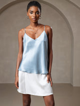 [Bleu Grisâtre] SilkSilky-FR Spaghetti Strap V Neck Top À Fines Brides 003