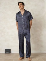 [GinkgoMarine] SilkSilky-FR Soie Col Chemise Homme Pyjamas 001