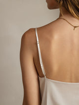 [Gris Clair] SilkSilky-FR Spaghetti Strap Cowl Neck Top À Fines Brides 006