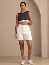 [Gris] SilkSilky-FR Sleeveless Crew Neck Top À Fines Brides 006