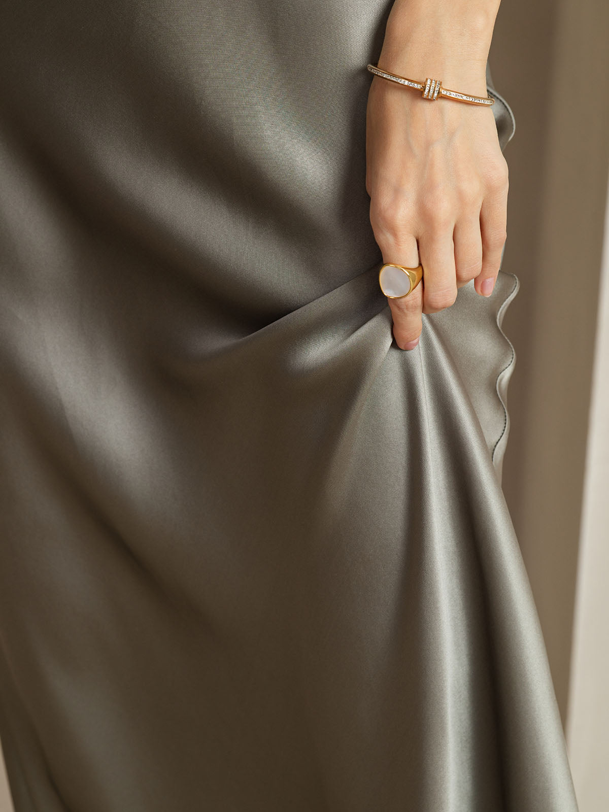 [Vert Grisâtre] SilkSilky-FR Pure Soie Col Bateau Robes 006