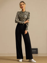 [Leopard] SilkSilky-FR Manches longues Col Mock Femme T-Shirt 008