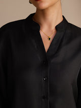 [Noir] SilkSilky-FR Long Sleeve Blouse 005