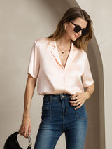 [Rose] SilkSilky-FR Short Sleeve Notch Collar Femme Chemise 005