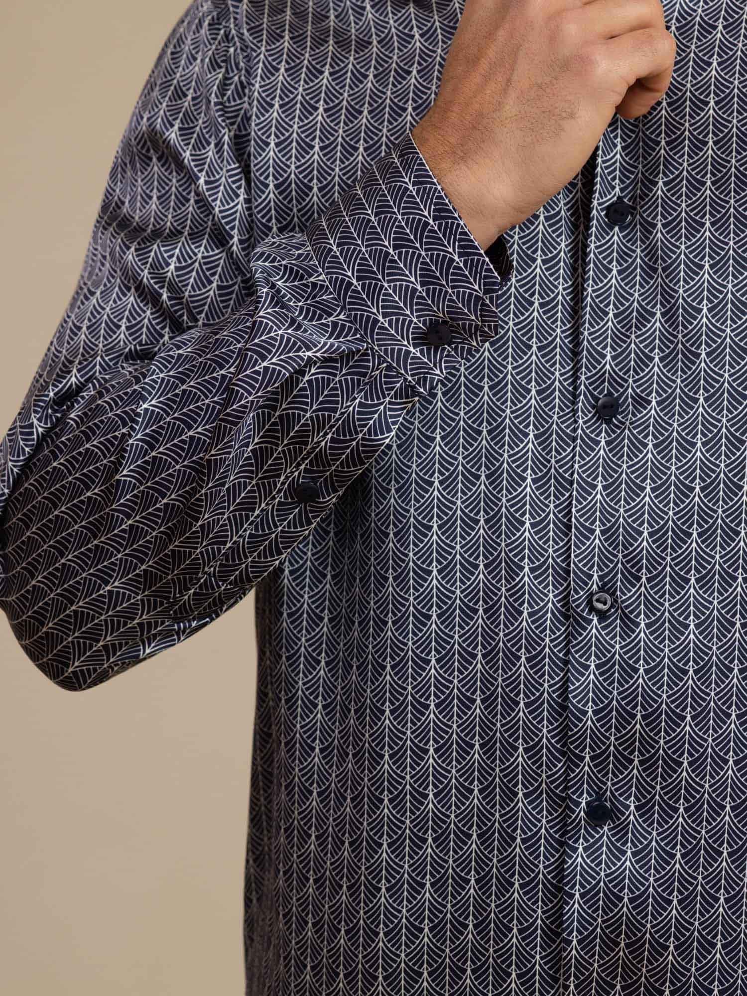 [Ginkgo Marine] SilkSilky-FR Manches longues Col à Revers Homme Chemise 005