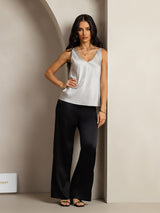 [Argent] SilkSilky-FR Sleeveless V Neck Top À Fines Brides 005