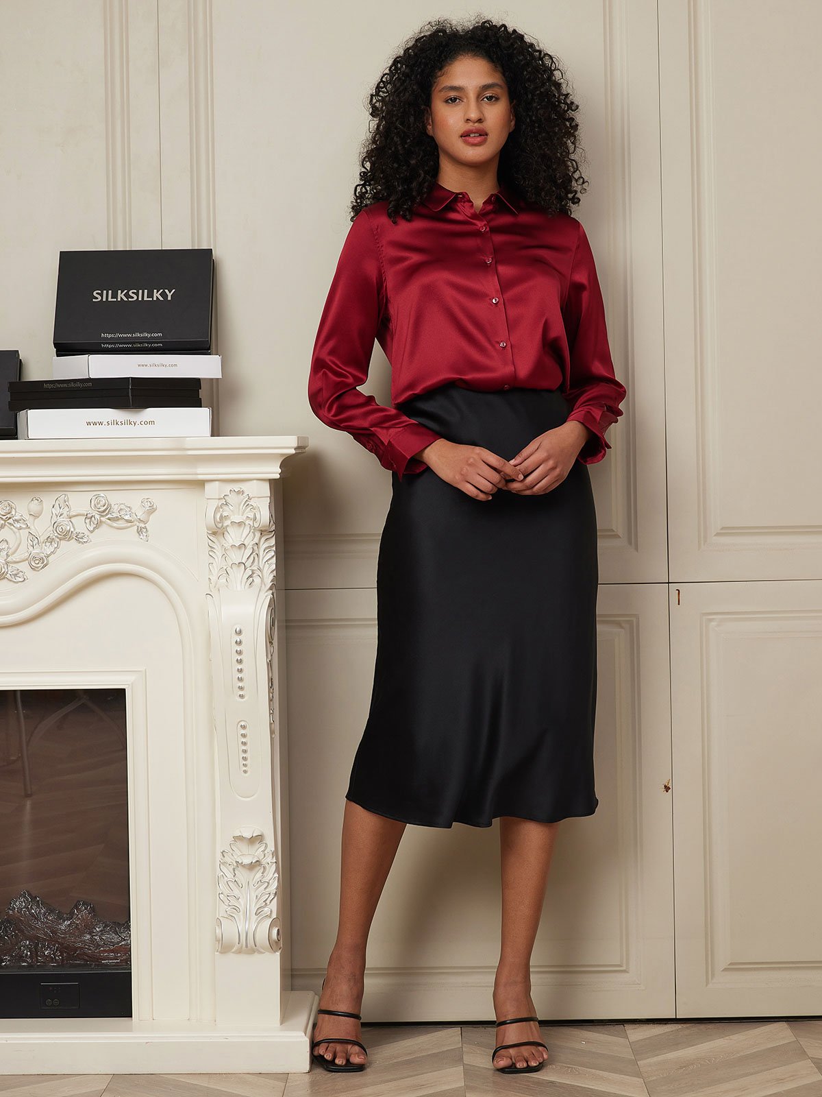 [Noir] SilkSilky-FR 19Momme Pure Soie Skirt 003