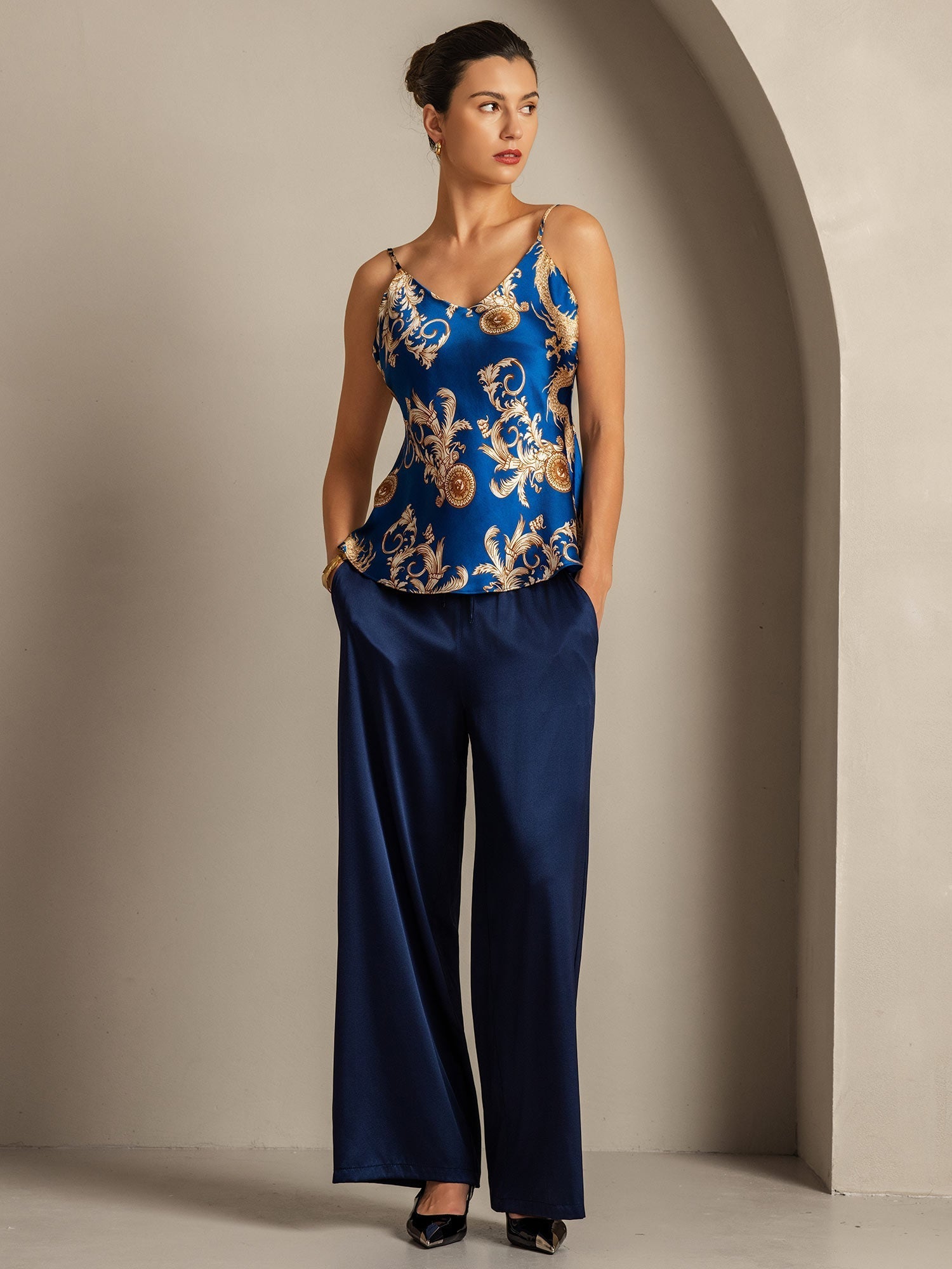 [Dragon Navy] SilkSilky-FR Pure Soie Camisoles 008,