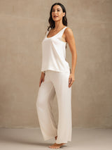 [Blanc] SilkSilky-FR 19Momme Sans manches Encolure Dégagée Femme Pyjamas 003
