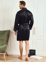 [Noir] SilkSilky-FR Pure Soie Trois-quart Mens Robe 002