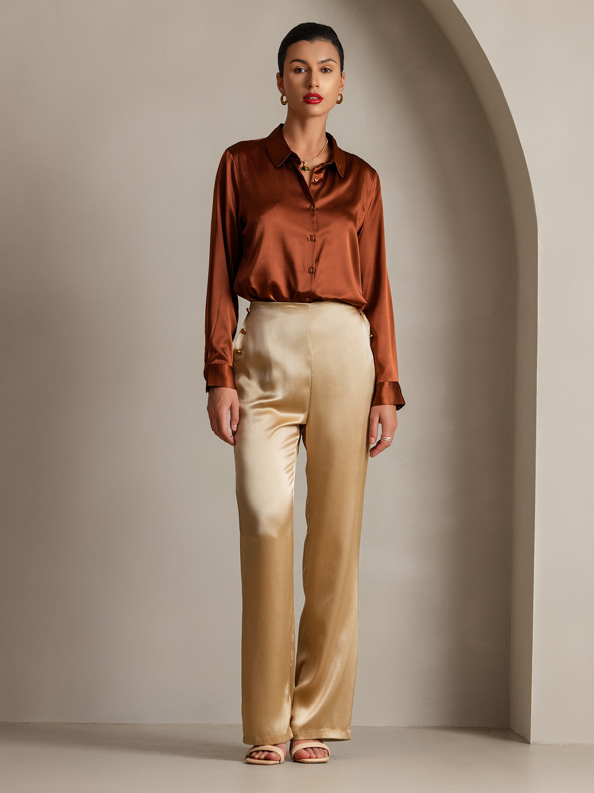 [Champagne] SilkSilky-FR 19Momme Soie Womens Pants 006