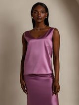 [Violet Foncé] SilkSilky-FR Sleeveless V Neck Top À Fines Brides 004