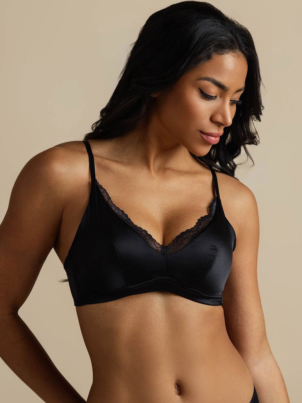 [Noir] SilkSilky-FR Soie Bra 003