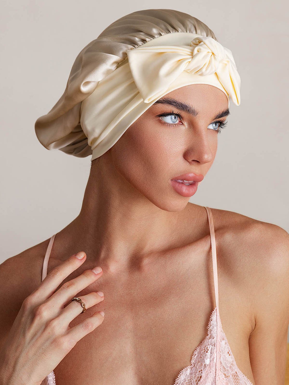 SilkSilky-FR Soie Sleep Cap Beige 004