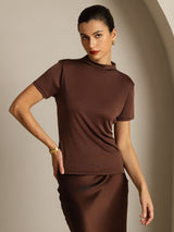 [Café] SilkSilky-FR Short Sleeve Femme T-Shirt 001