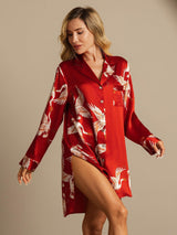 [Rouge Foncé] SilkSilky-FR 19Momme Manches longues Col Cranté Chemise pour dormir 001