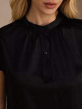 [Noir] SilkSilky-FR Short Sleeve Blouse 004