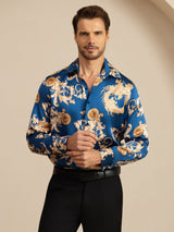 [Dragon Navy] SilkSilky-FR Long Sleeve Lapel Collar Homme Chemise 005