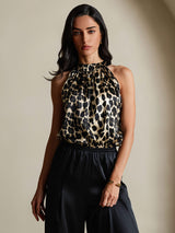 [Leopard] SilkSilky-FR 19Momme Soie Womens T-Shirt 004,