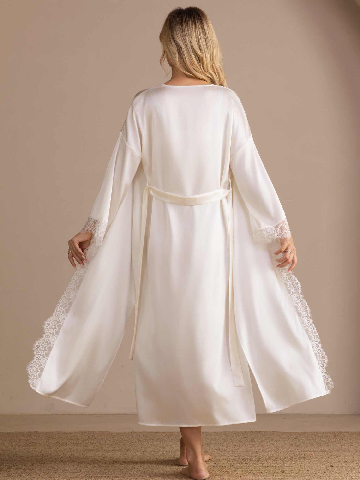 [Blanc] SilkSilky-FR 3/4 Sleeve Womens Robe 002