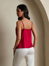 [Rouge Vineux] SilkSilky-FR Spaghetti Strap Cowl Neck Top À Fines Brides 002