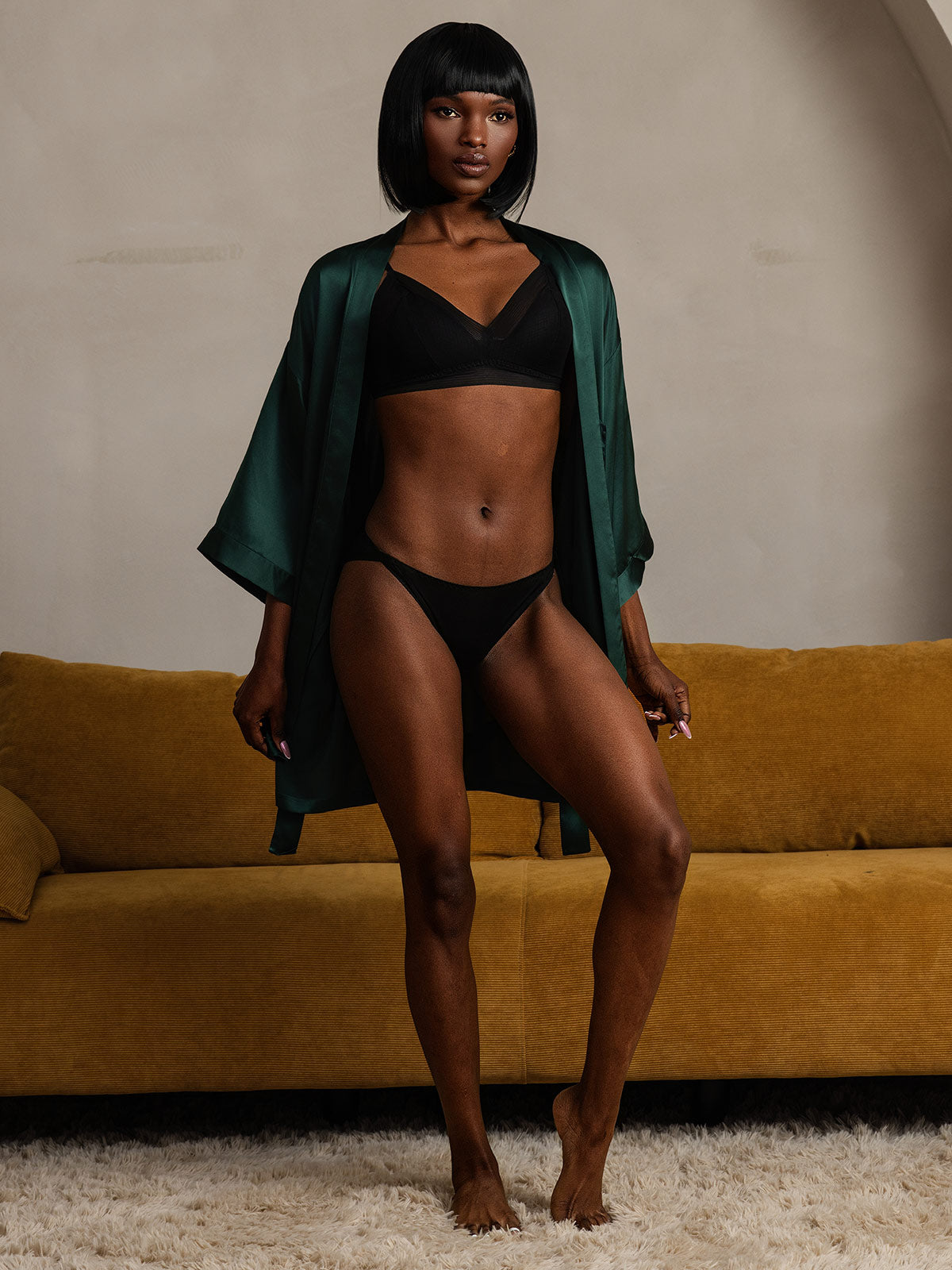 [Vert Foncé] SilkSilky-FR Pure Soie Womens Robe 008