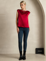 [Rouge Vineux] SilkSilky-FR Cap Sleeve Round Neck Femme T-Shirt 007